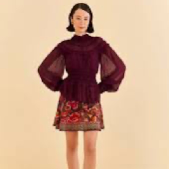 Farm Rio Burgundy Ruffled Blouse! Size S NEW with TAGS - Picture 3 of 13